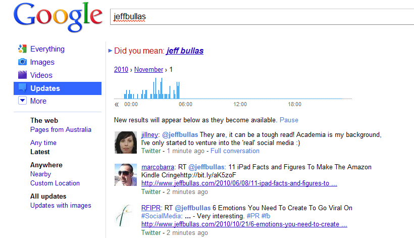 @Jeffbullas Twitter Updates Google Real time stream search @Jeffbullas Twitter Updates Google Real time stream search