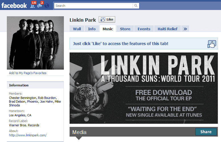The Worlds 10 Fastest Growing Facebook Sites 9 Linkin Park The Worlds 10 Fastest Growing Facebook Sites 9 Linkin Park