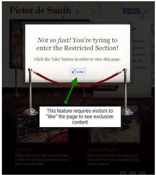 Facebook Like gate feature of Pagemodo Facebook Like gate feature of Pagemodo