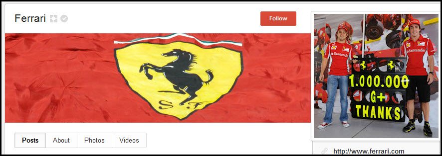 Ferrari Google+ page Ferrari Google+ page