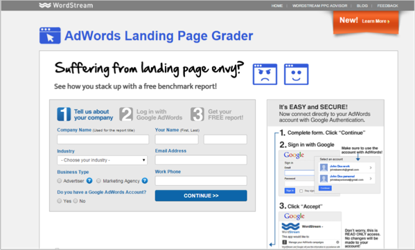 WordStream - landing page