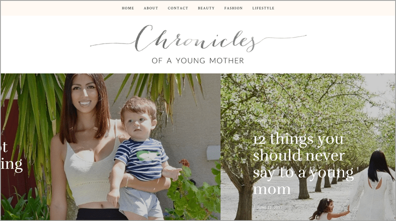 Chronicles of a Young Mother screenshot for choosing the perfect name for your blog