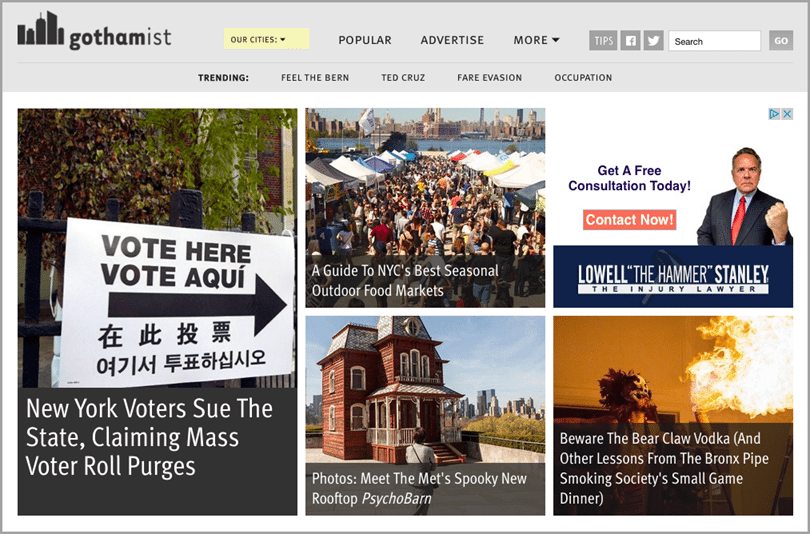 Gothamist screenshot for choosing the perfect name for your blog