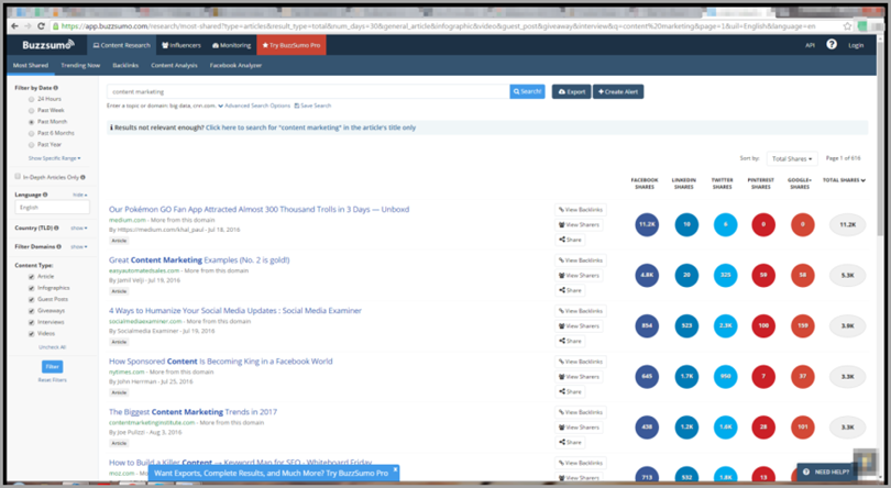 Buzzsumo for content marketing tools