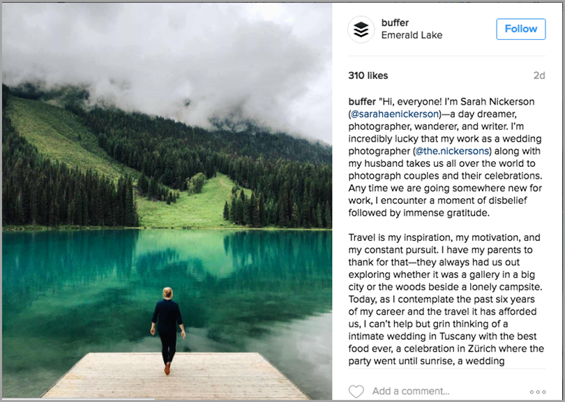 Instagram post from Buffer's Instagram account for leverage user-generated content