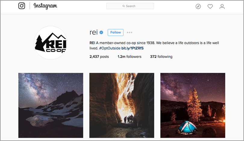 a post from REI's Instagram account for leverage user-generated content