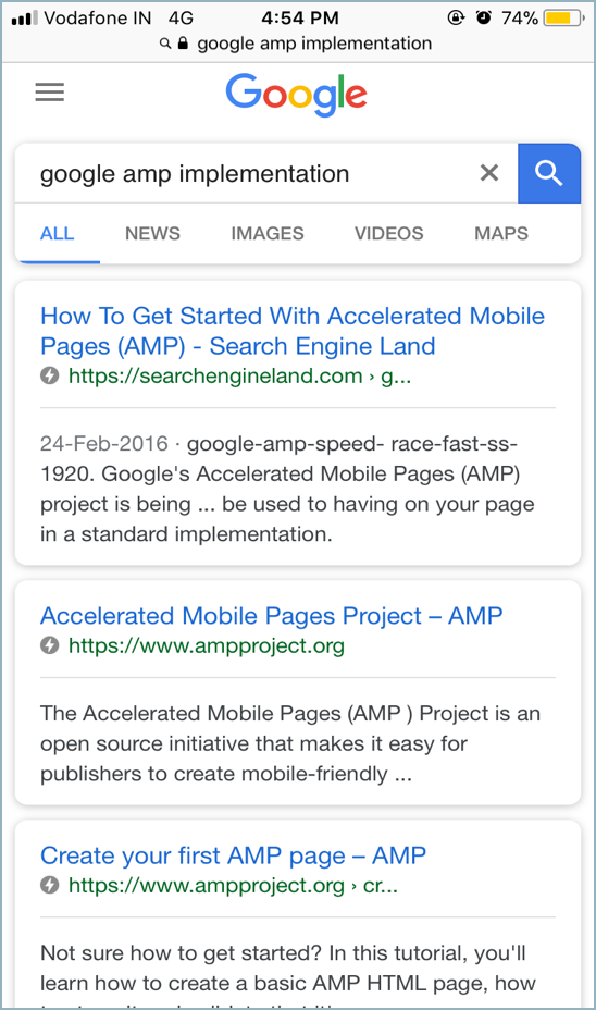 Google AMP Screen