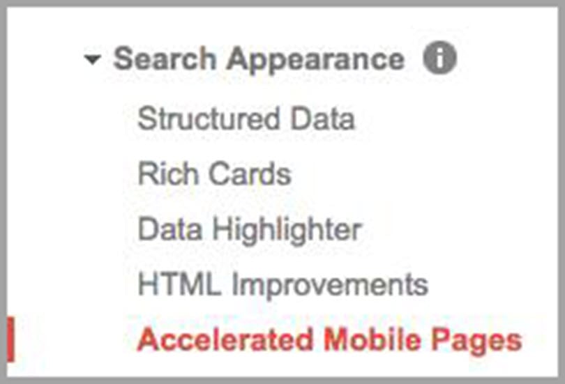 Accelerated Mobile Pages (AMP) from Search Appearance for SEO metrics