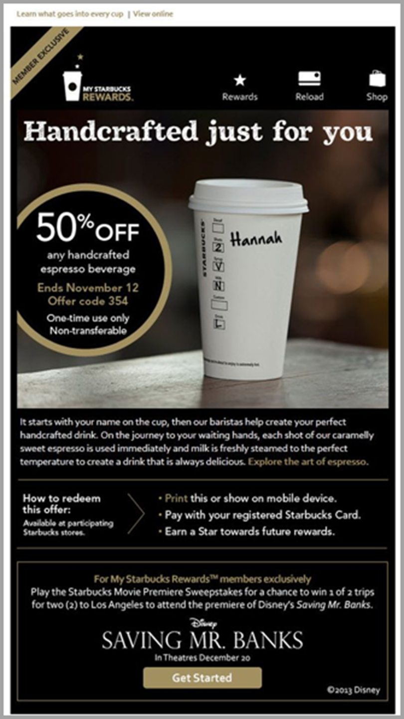 Starbucks Reward for email personalization