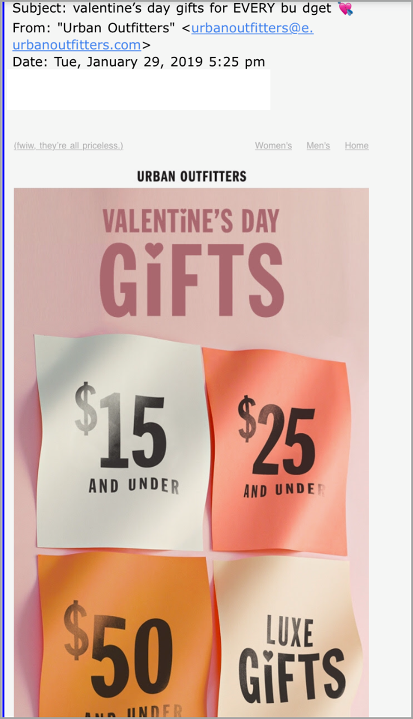 Email Copy in Sync with Subject lines example from Urban Outfitters for email open rates