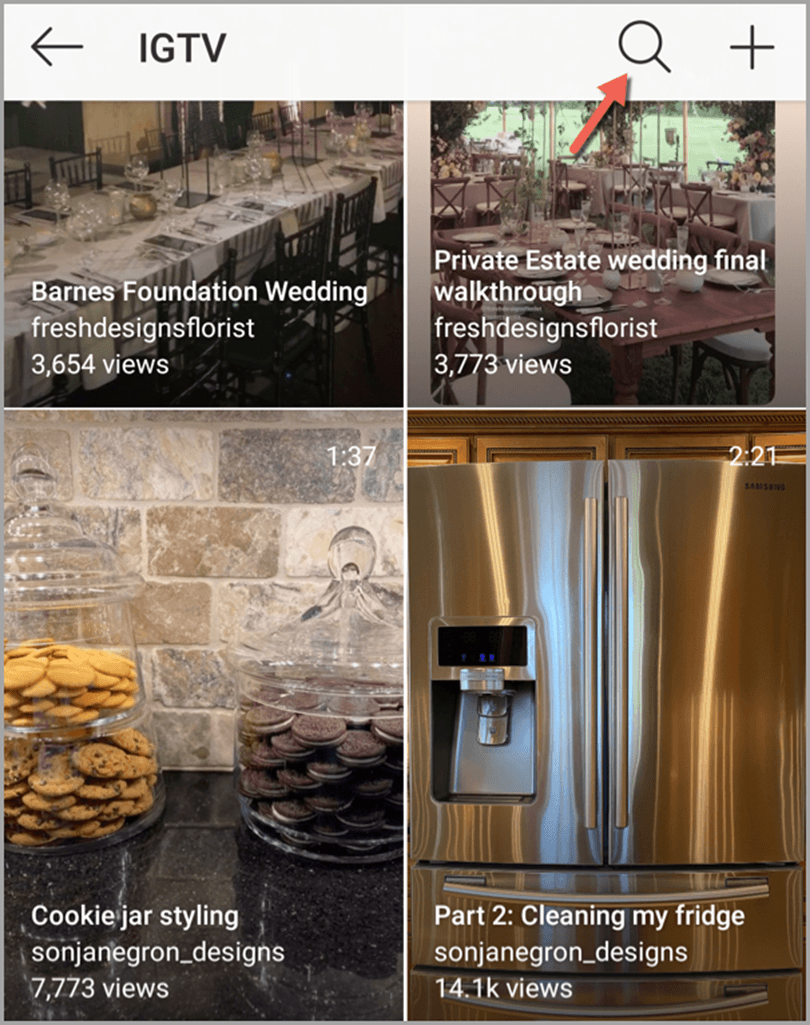 searching on IGTV in using IGTV