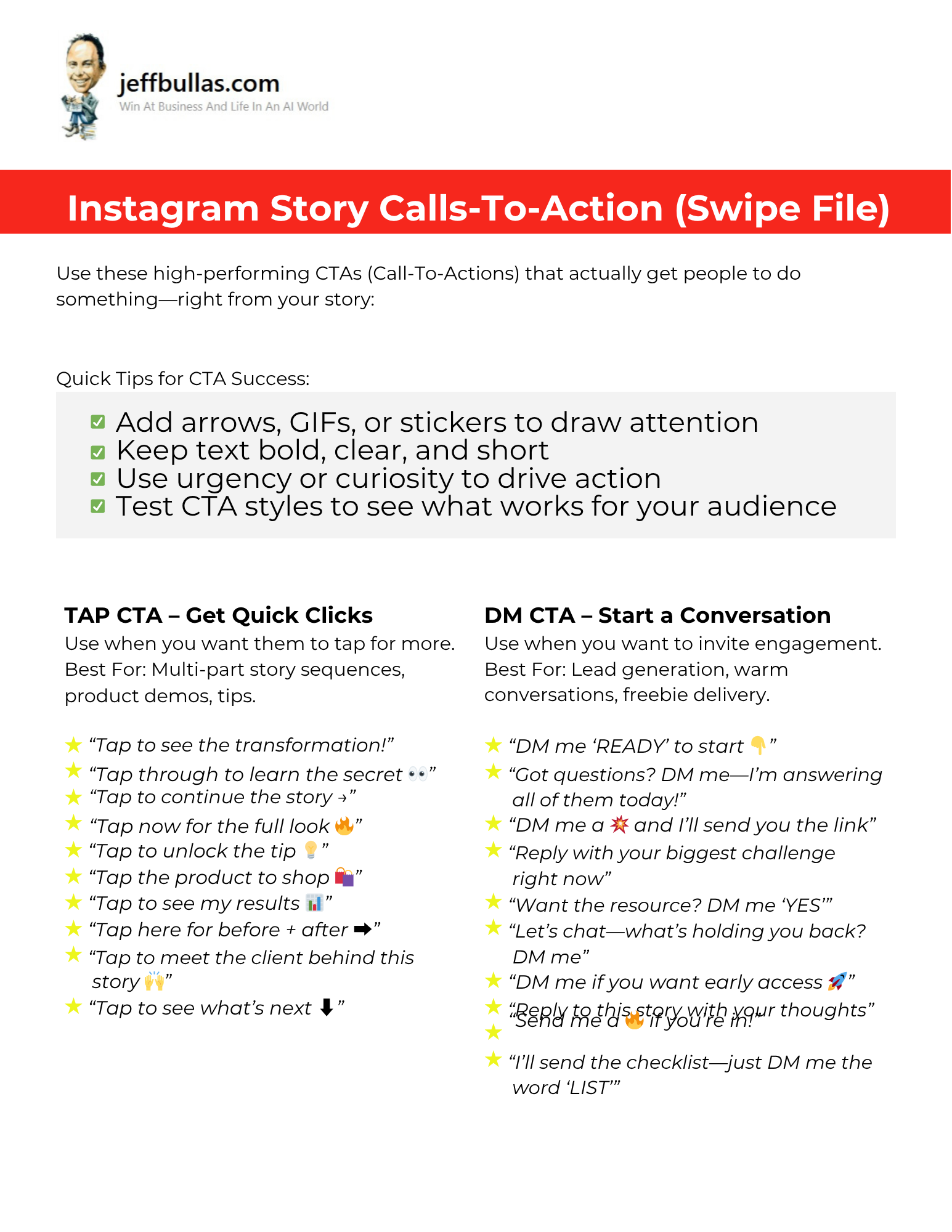 Instagram Story CTA Swipe File