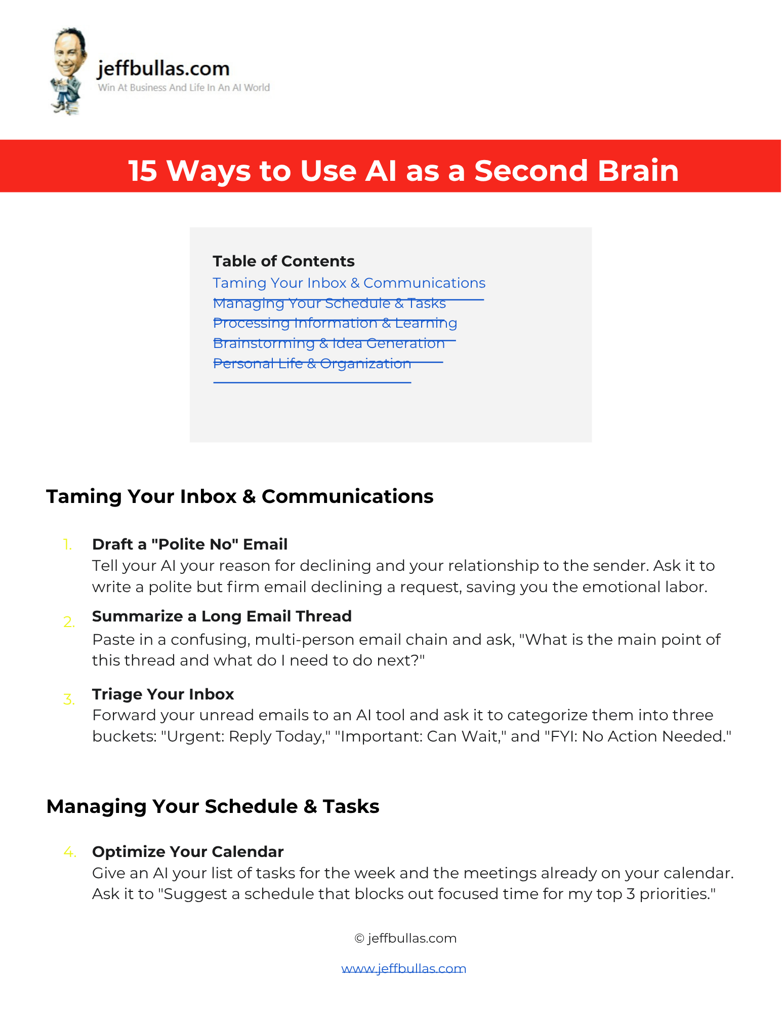 Screenshot of the 15 Ways to Use AI as a Second Brain