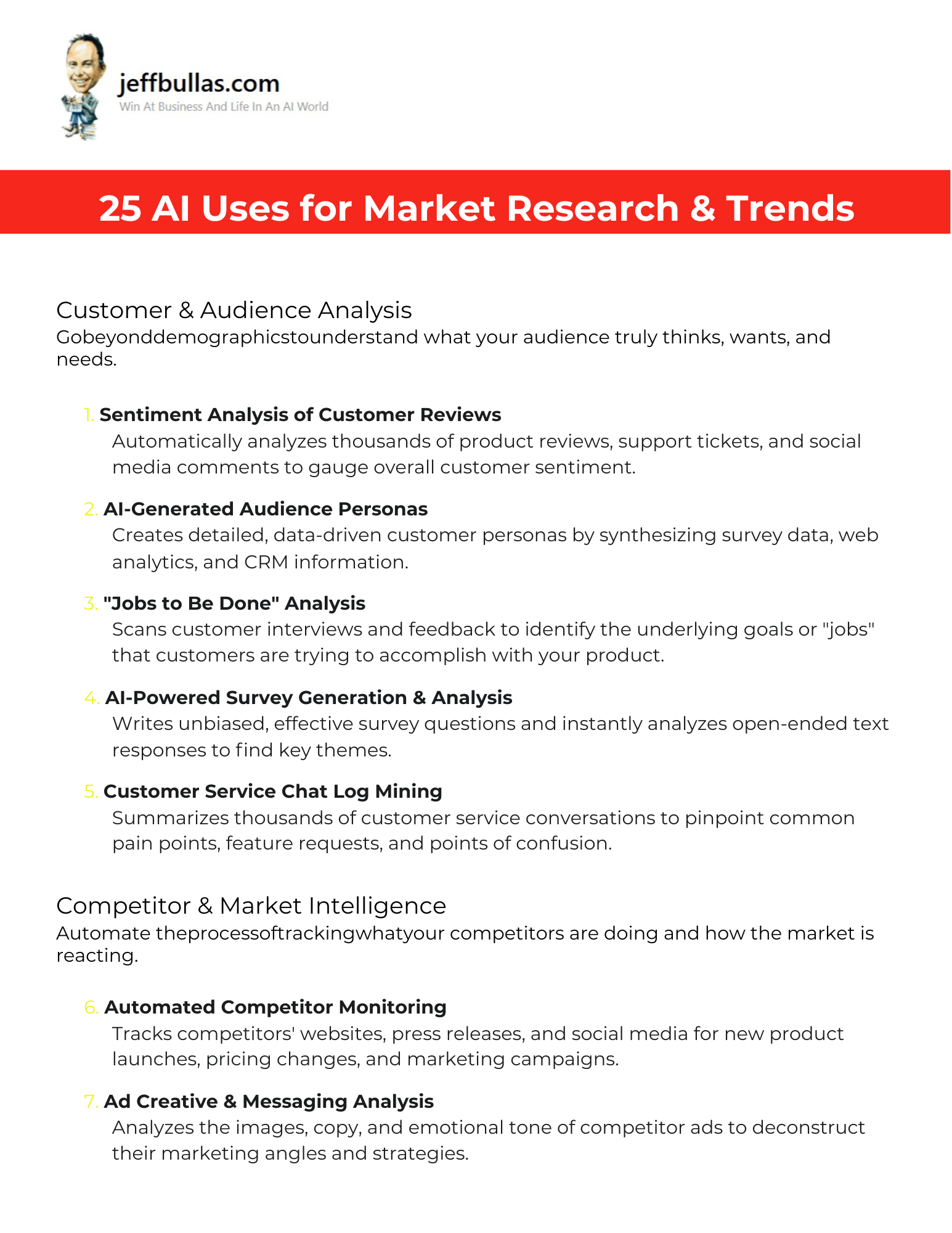 Screenshot of the 25 AI Uses for Market Research & Trends.pdf