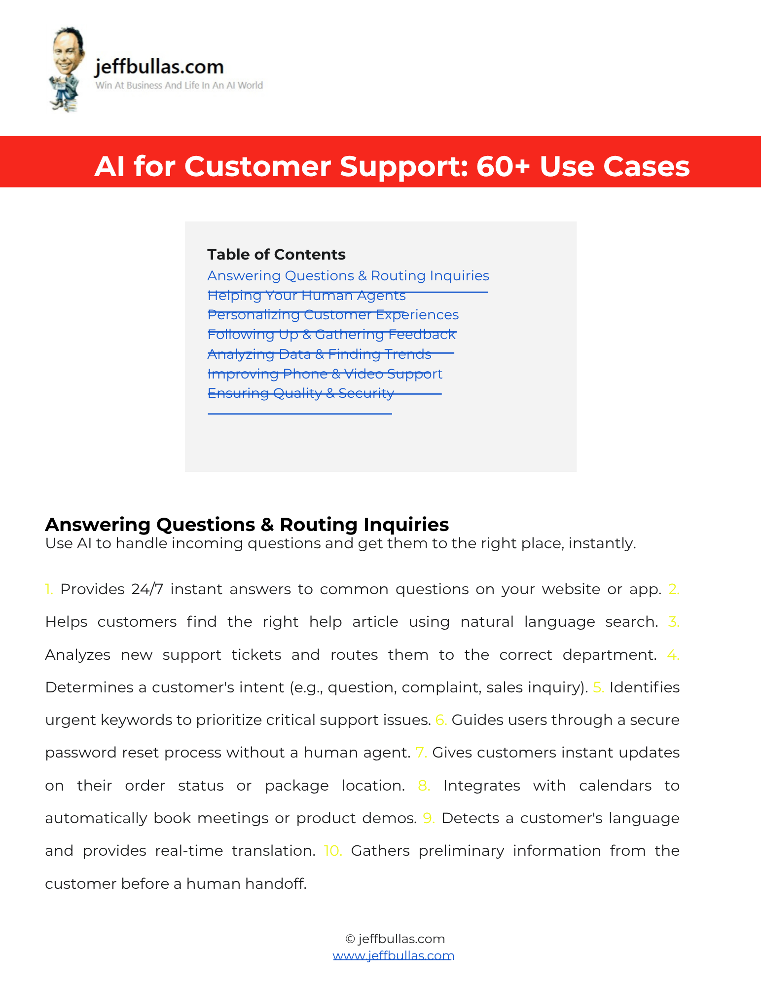 Screenshot of the AI for Customer Support: 60+ Use Cases
