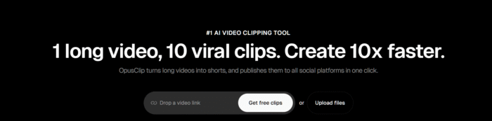 Screenshot of the opus clip homepage