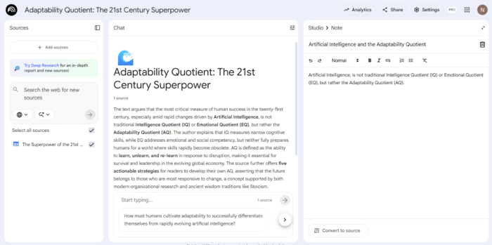 NotebookLM Save Notes screenshot