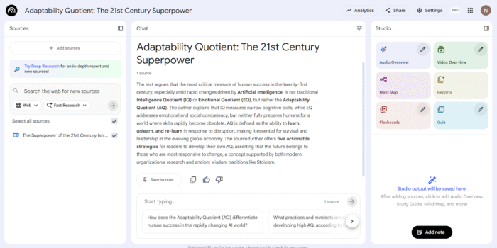 NotebookLM chat screenshot